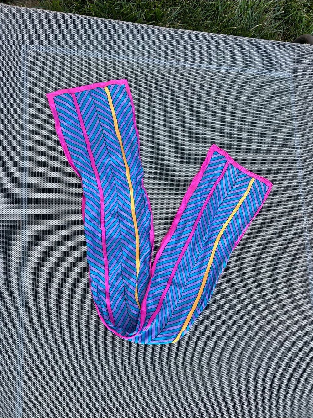 Vintage Elorian Silk Scarf: Striped Purple‎ pink Blue Pink, Japan whimsy bright
